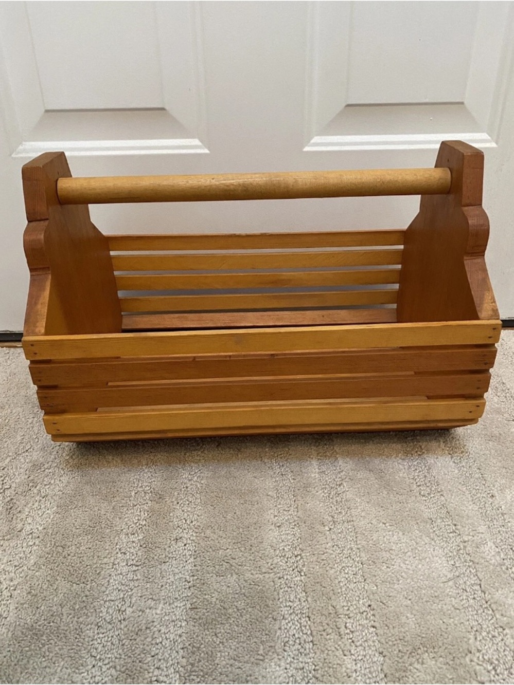 Vintage Large Slat Wood Folkart Carryall /Garden Trug / Basket / Tote / Tool Box